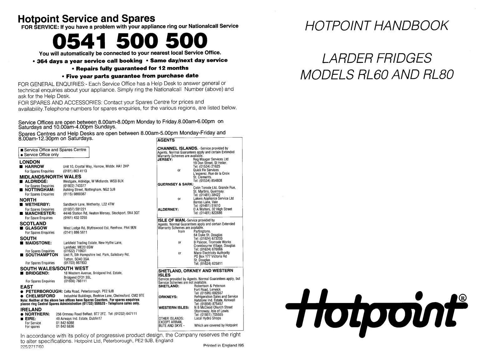 Hotpoint RL60, RL80 Instruction booklet