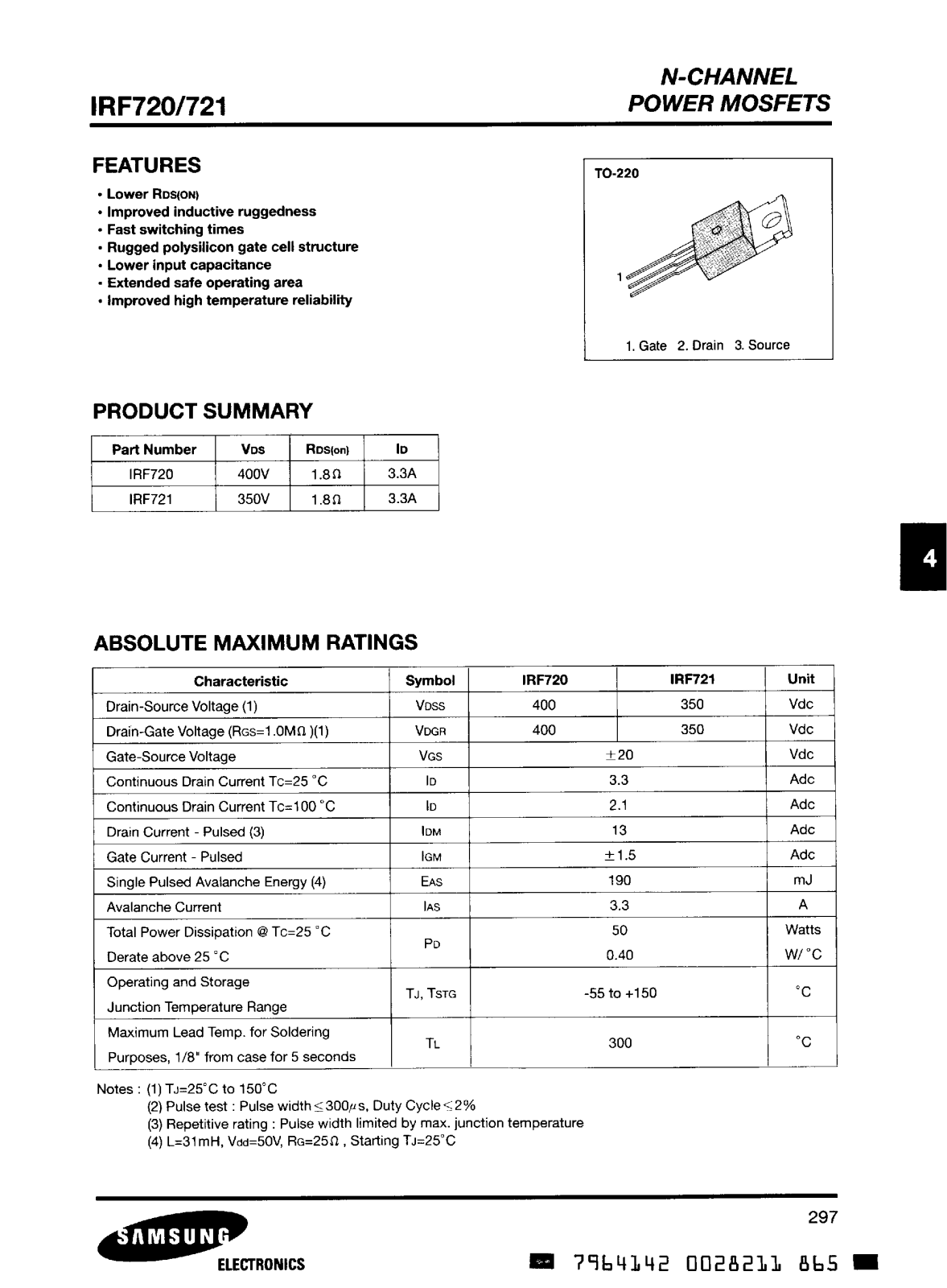 Samsung IRF720 Datasheet