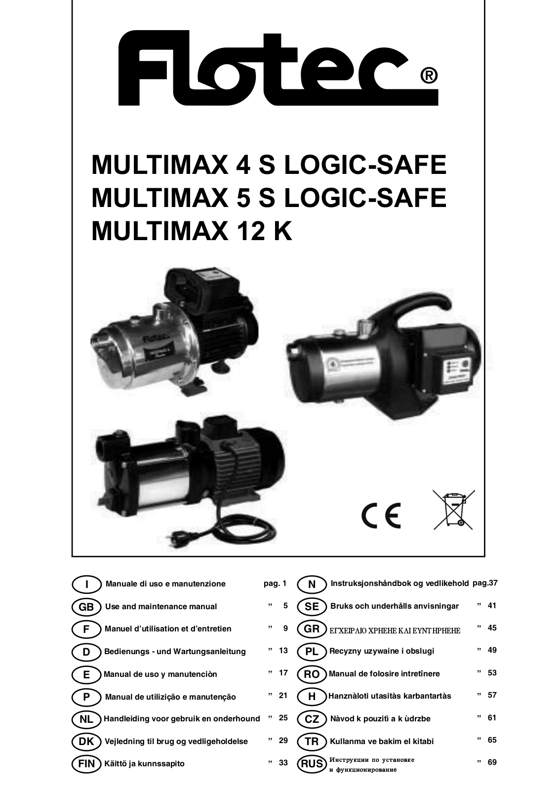 Flotec MULTIMAX 4 S LOGIC-SAFE, MULTIMAX 12 K, MULTIMAX 5 S LOGIC-SAFE Use And Maintenance Manual