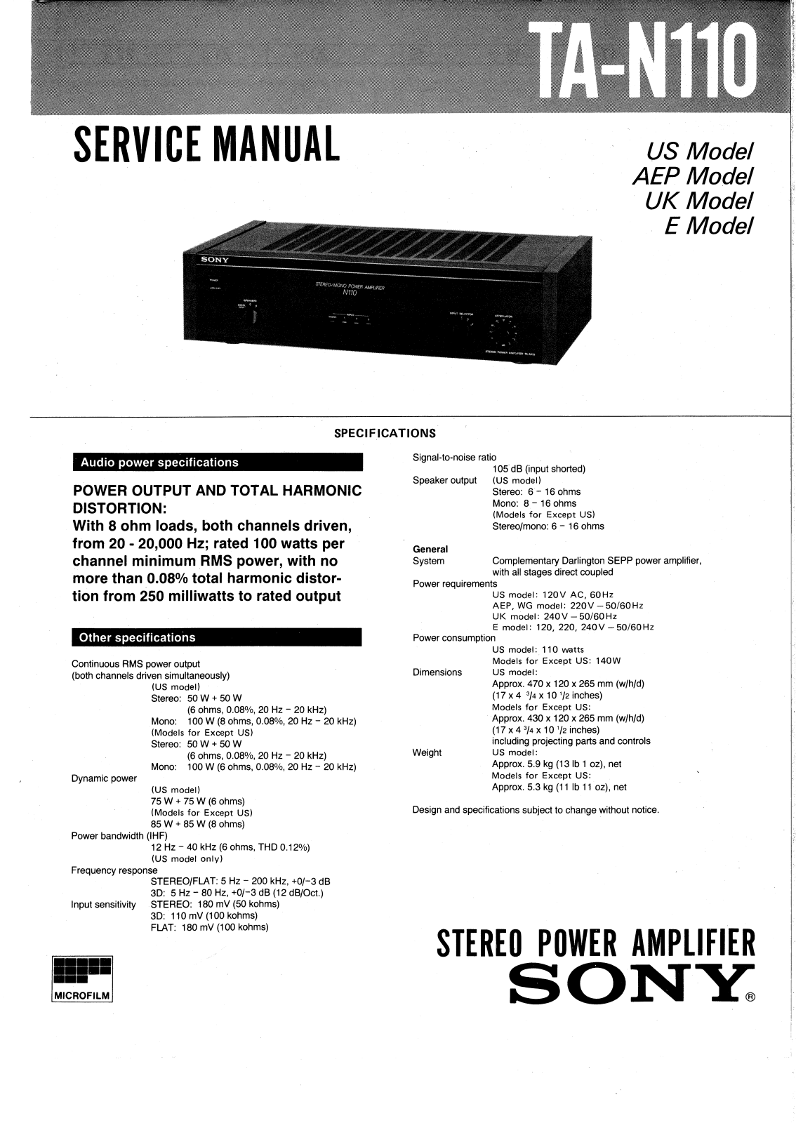 Sony TAN-110 Service manual