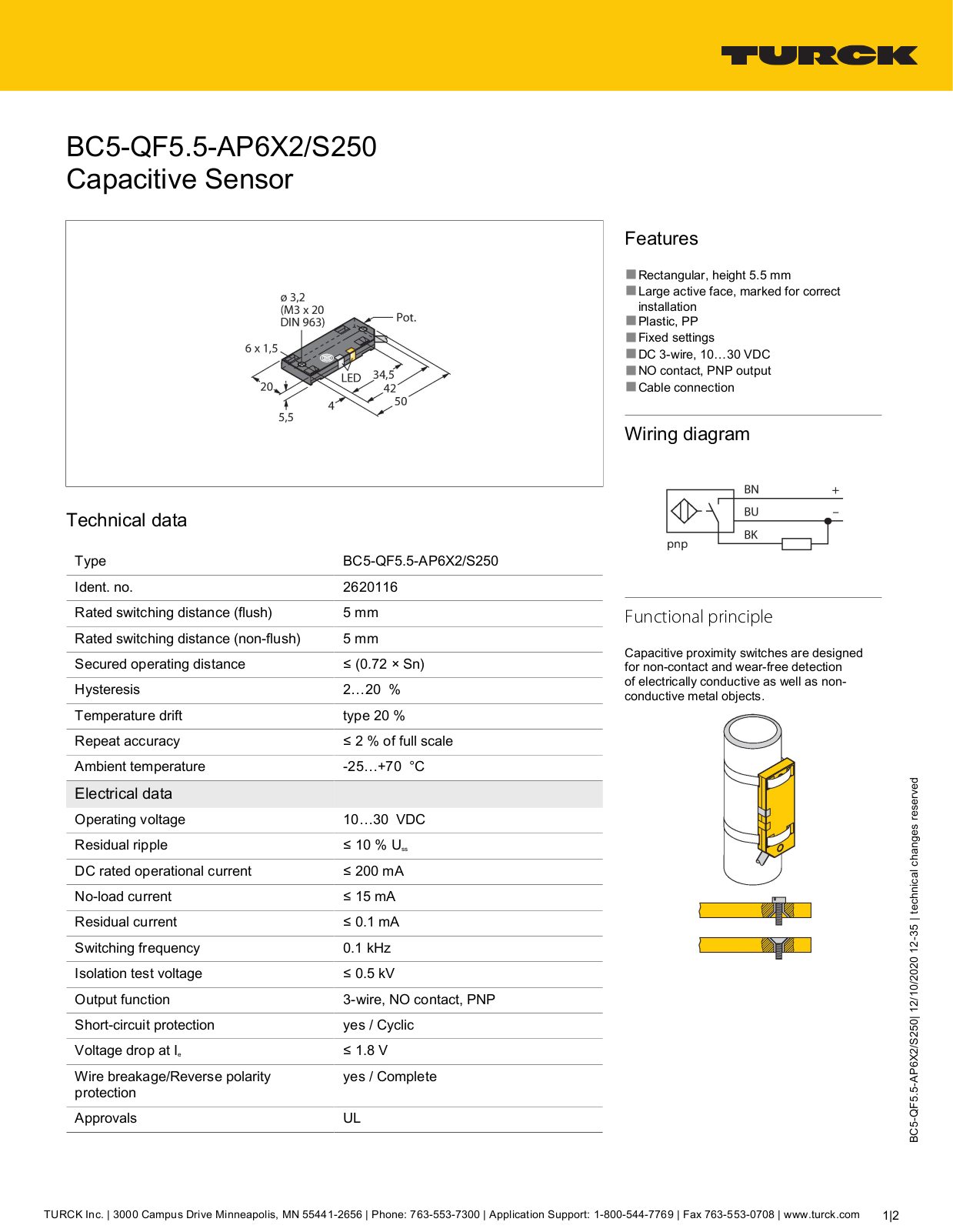 TURCK BC5-QF5.5-AP6X2/S250 Technical data