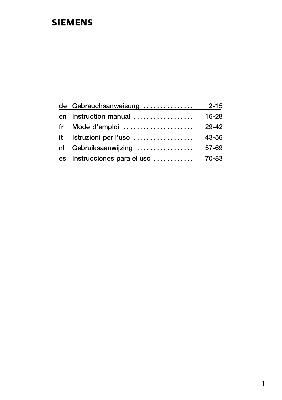 SIEMENS HW1405P2, HW1405P2B, HW140562, HW290562, HW290562B User Manual