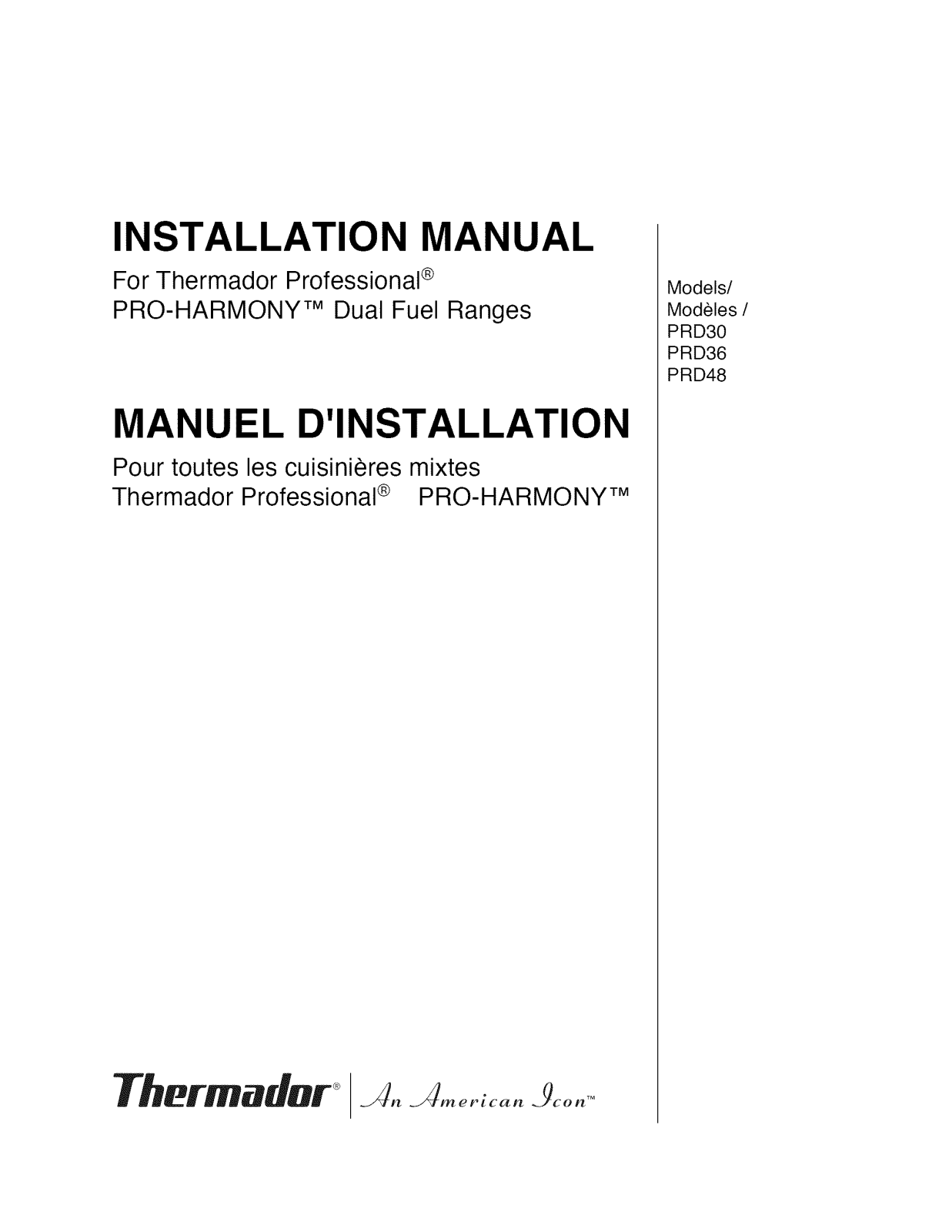 Thermador PRD484EEHU/01, PRD304EHU/07, PRD304EHU/06, PRD304EHU/04, PRD304EHU/03 Installation Guide