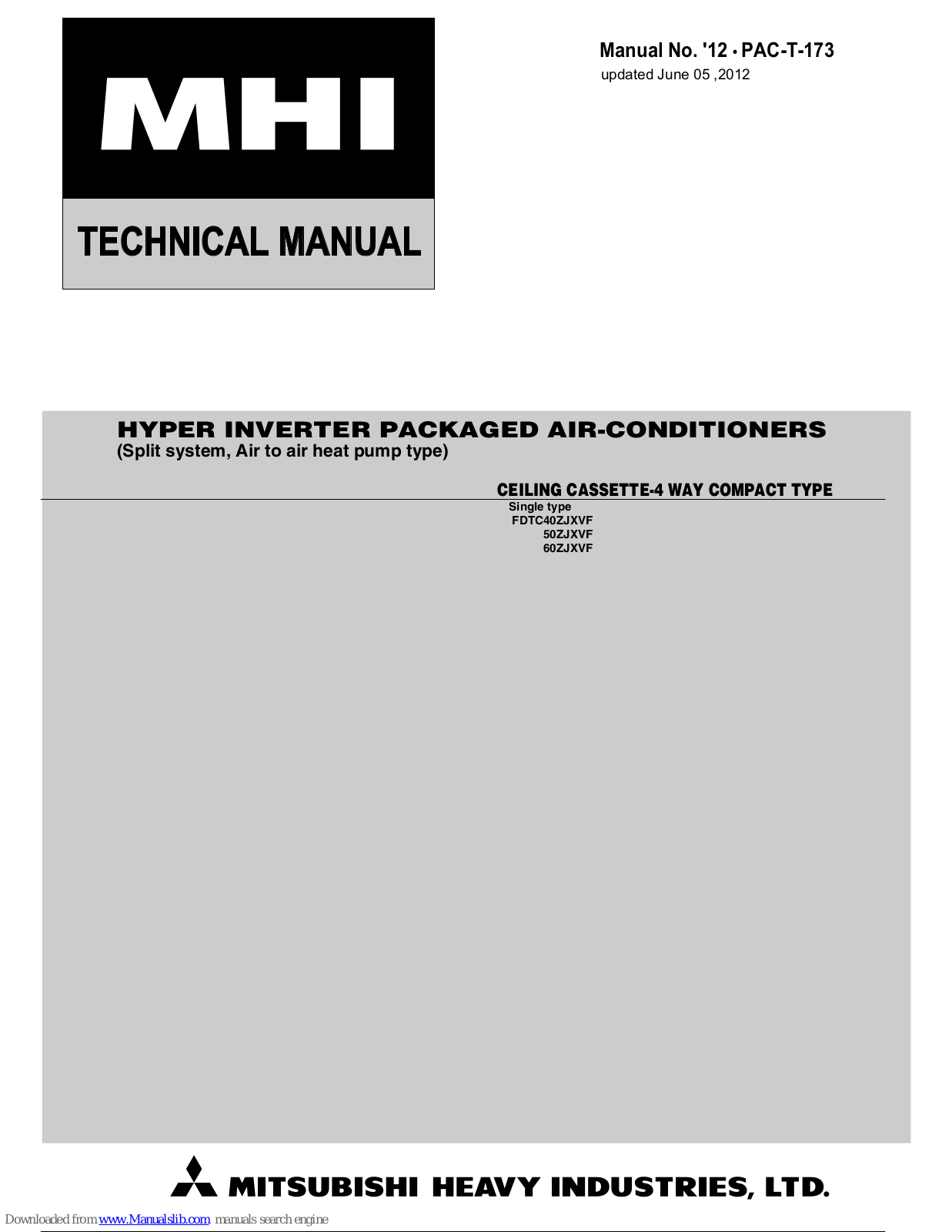 Mitsubishi Heavy Industries FDT40ZJXVF, FDT60ZJXVF, FDT50VF, SRC50ZJX-S, SRC60ZJX-S Technical Manual