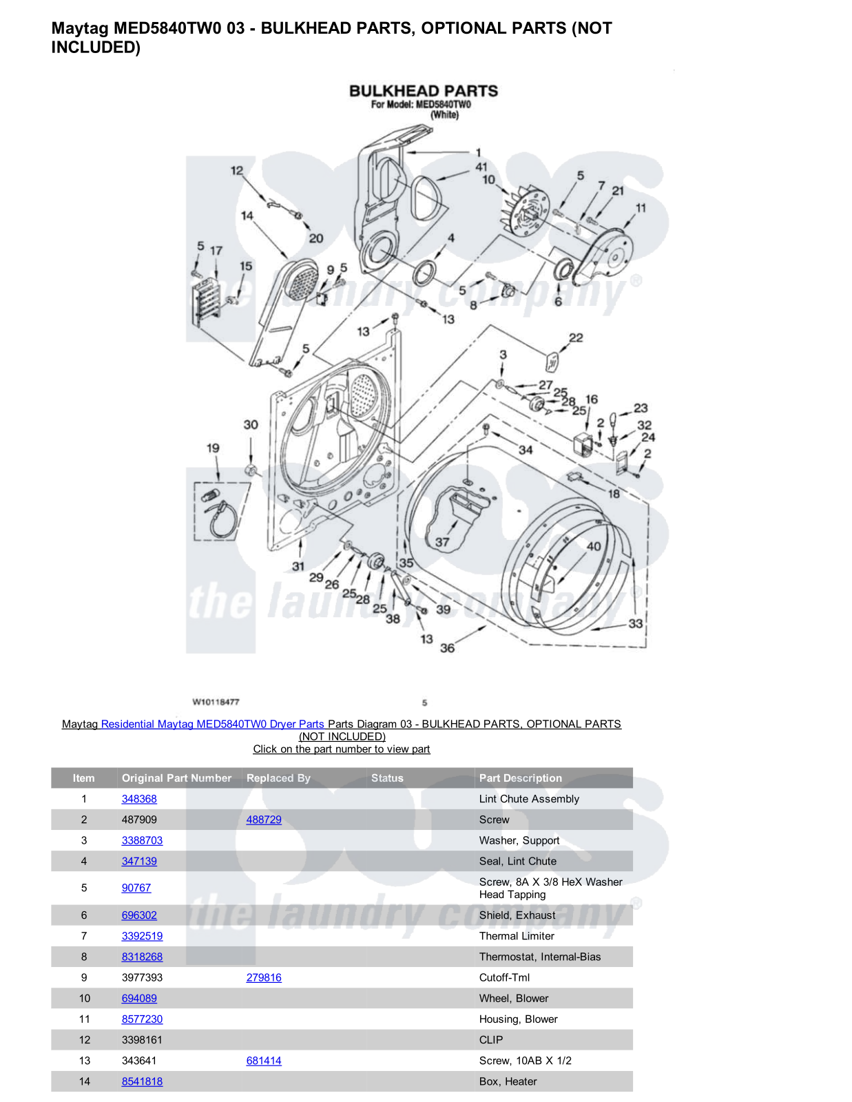 Maytag MED5840TW0 Parts Diagram