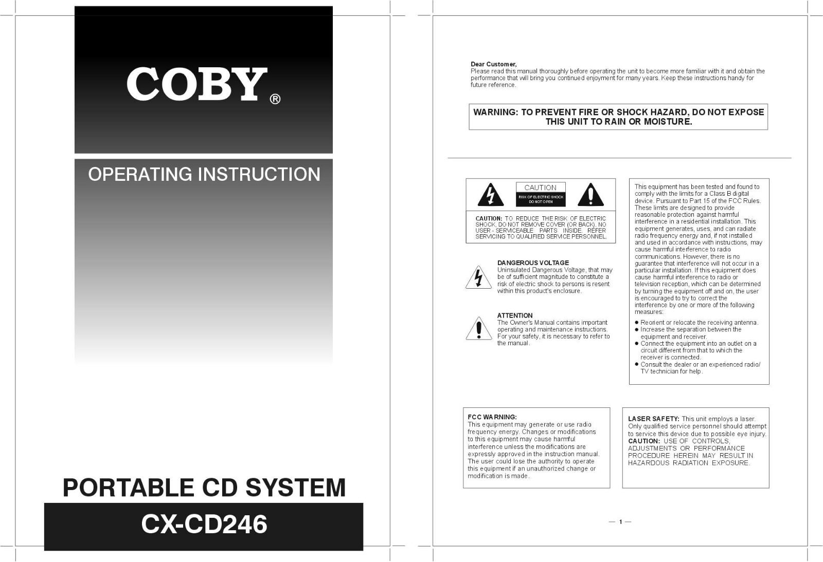 Coby Electronics CXCD-246 Owners manual