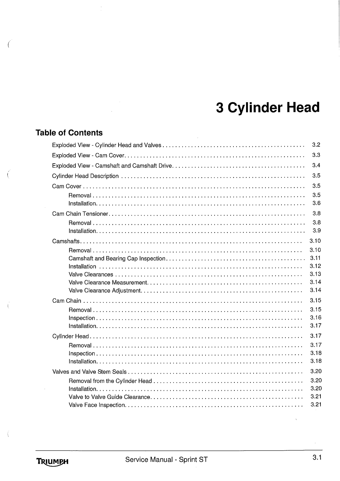 TRIUMPH Sprint St Service Repair Manual 3.1 3.22 Cylinder Head