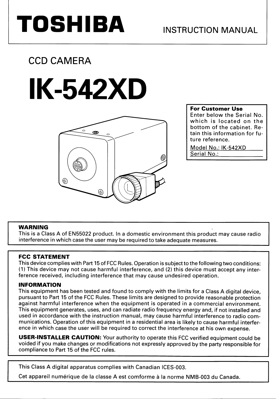 Toshiba IK-542XD User Manual