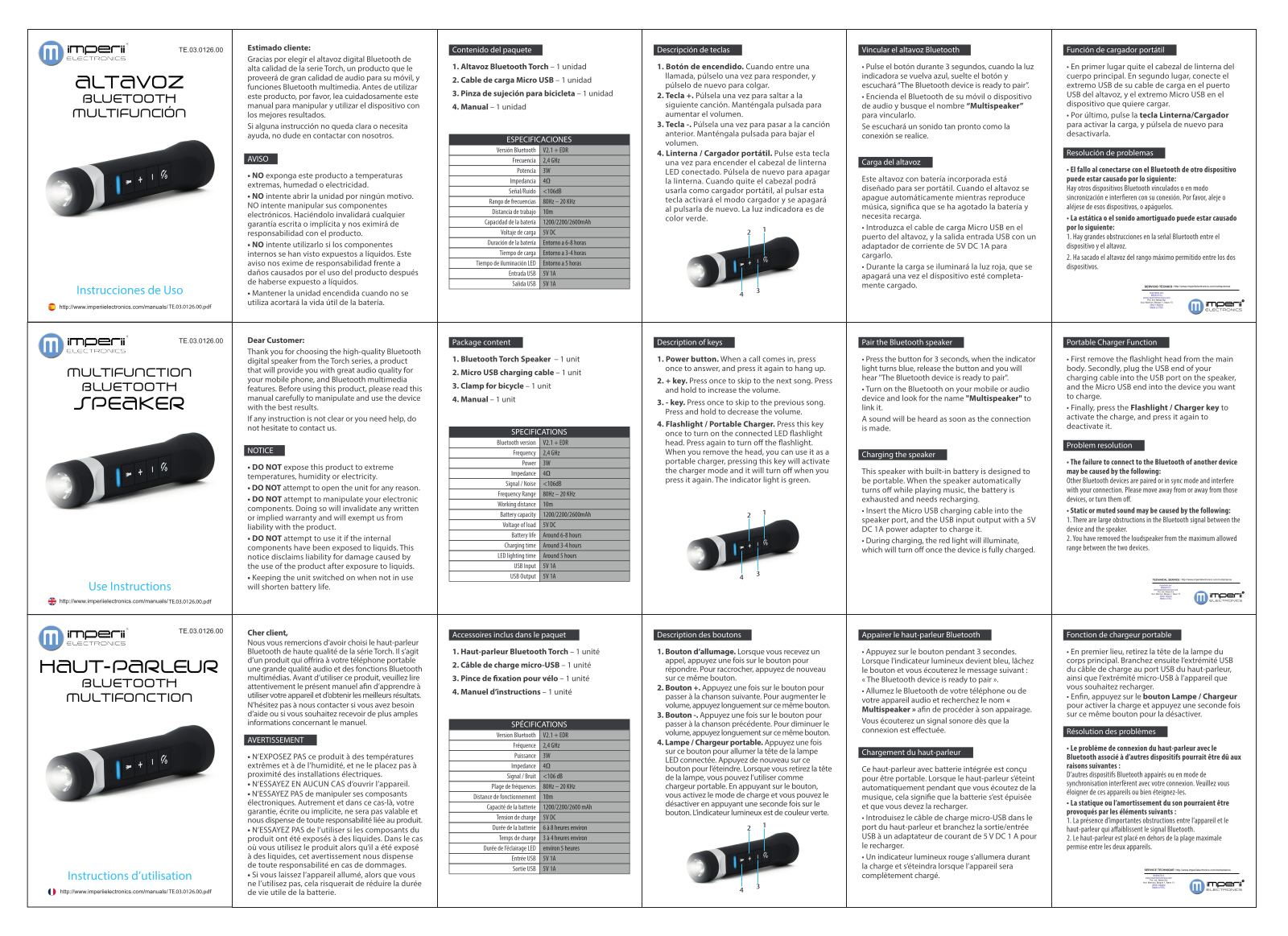 imperii electronics Multifunction Bluetooth Speaker Instruction Manual