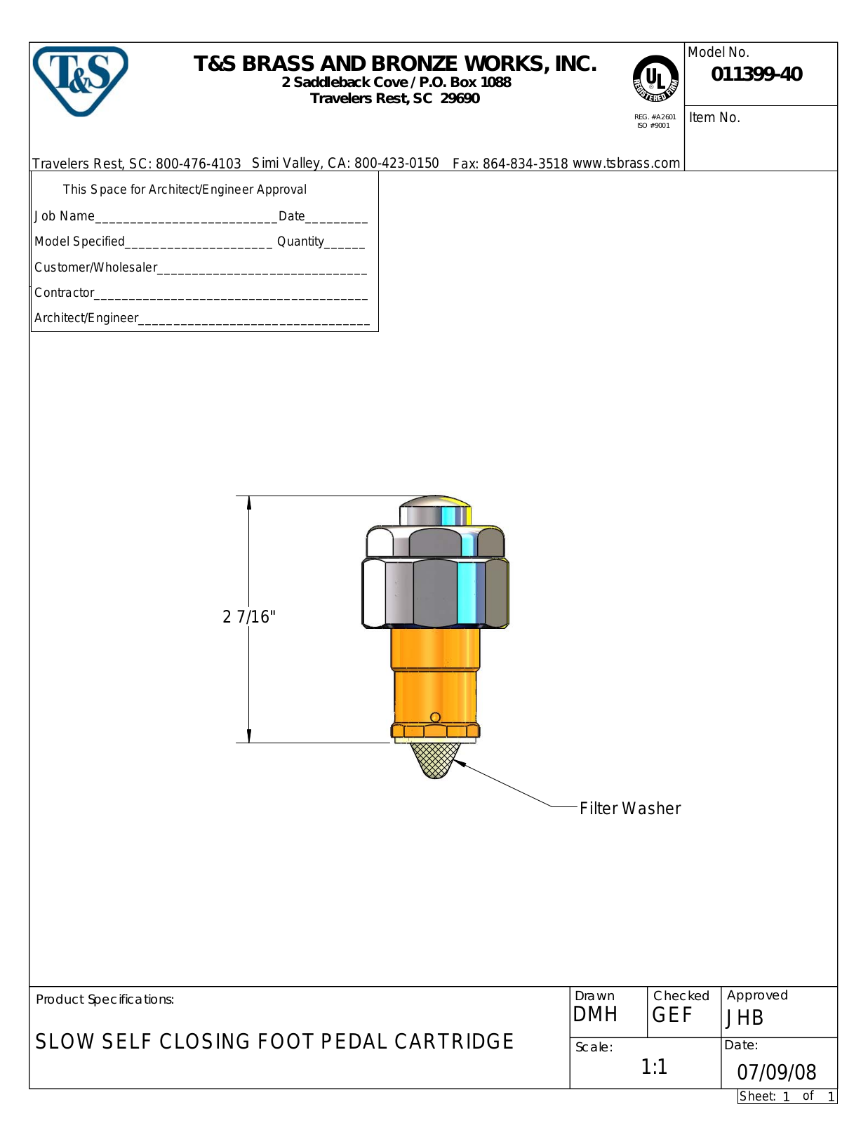 T&S Brass 011399-40 User Manual