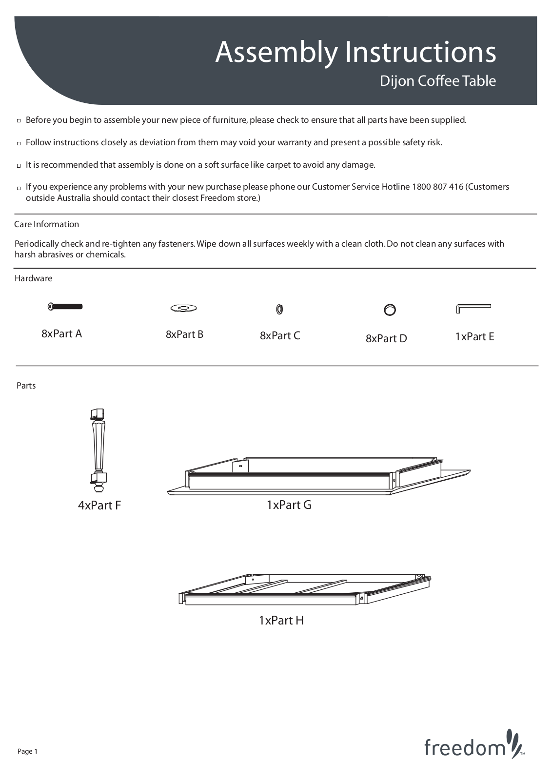 Freedom Dijon Coffee Table Assembly Instruction