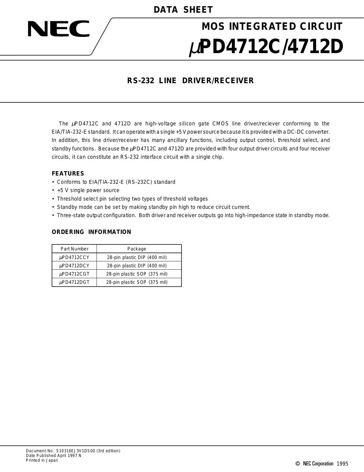 NEC UPD4712DGT, UPD4712CGT, UPD4712DCY, UPD4712CCY Datasheet