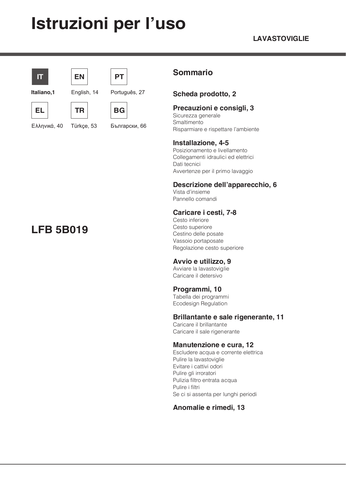 Hotpoint LFB 5B019 EU User Manual