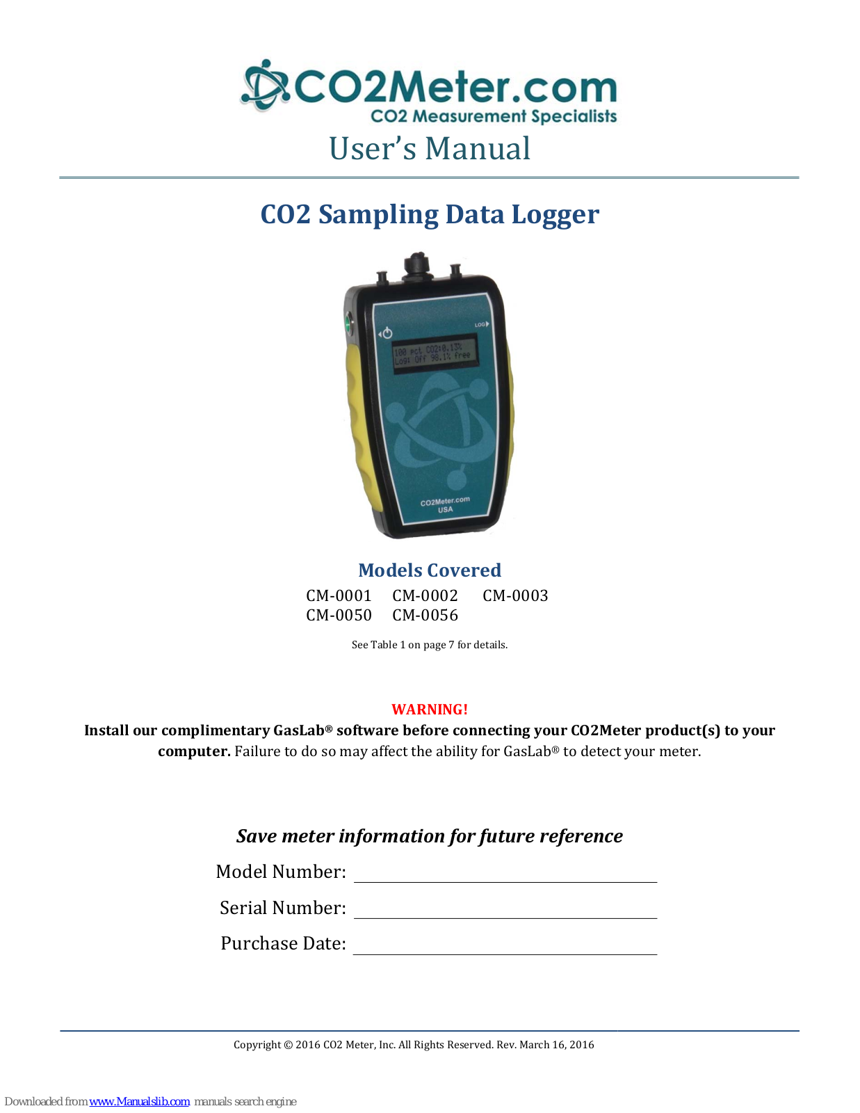 Co2meter CM-0001, CM-0002, CM-0003, CM-0050, CM-0056 User Manual - ManualMachine.com