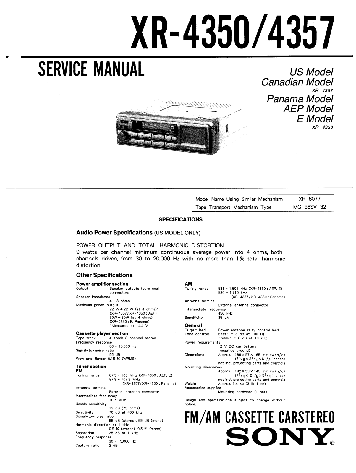 Sony XR-4350 Service manual