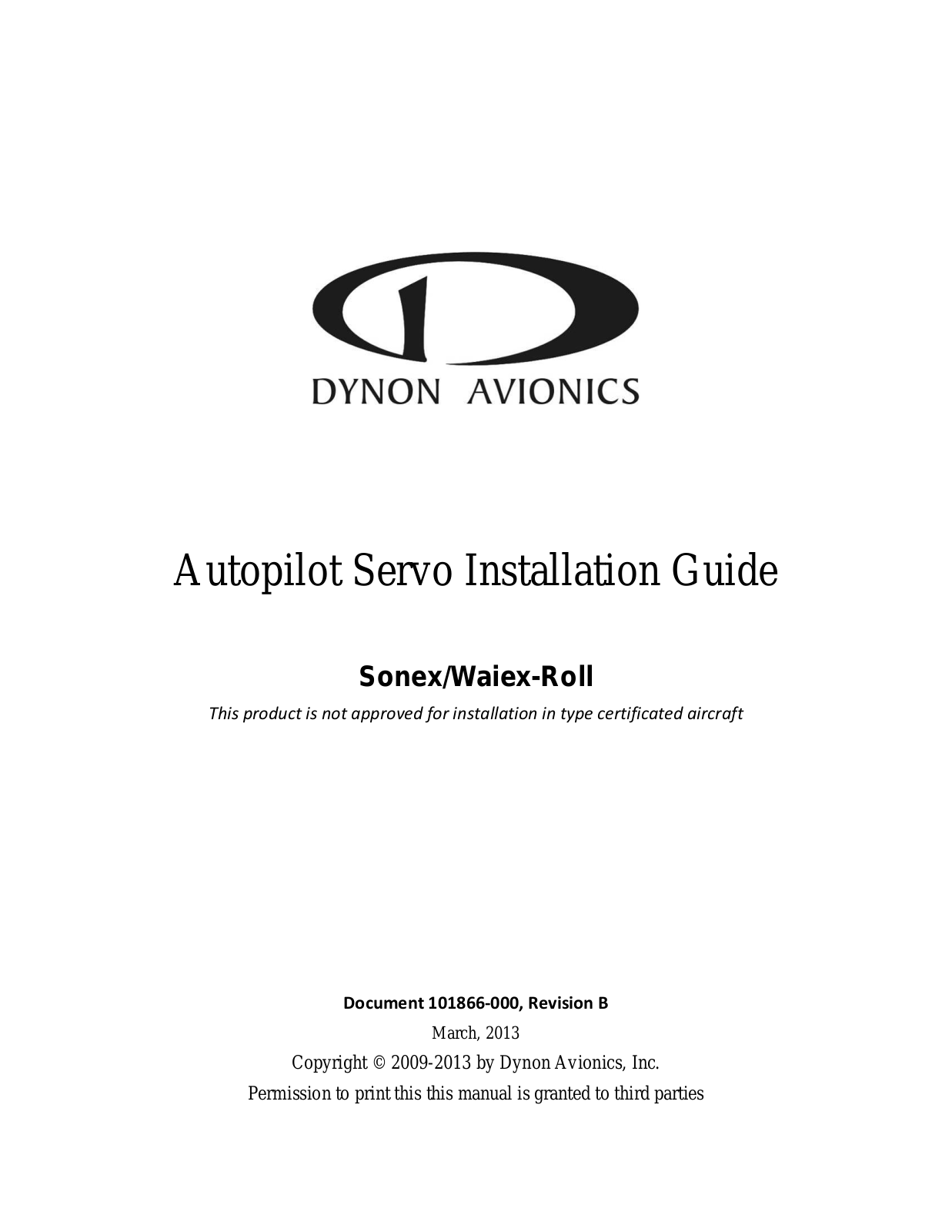 Dynon Avionics Sonex Waiex Pitch Kit User Manual