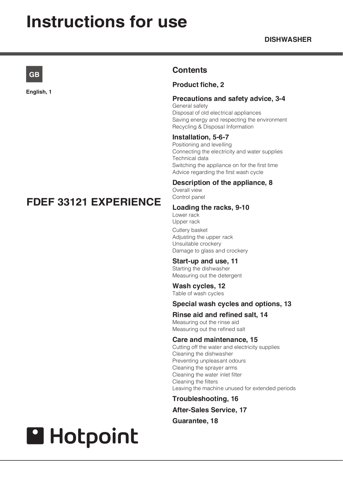 Hotpoint FDEF 33121 User Manual