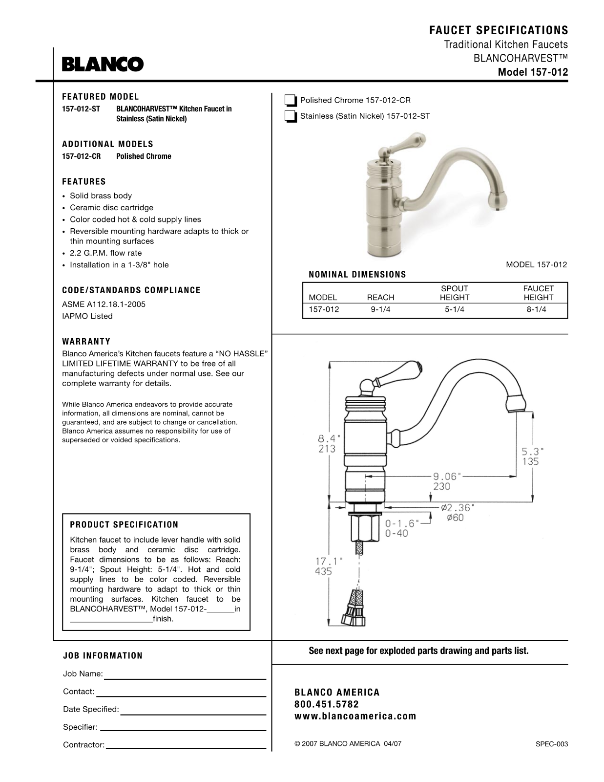 Blanco 157-012 User Manual