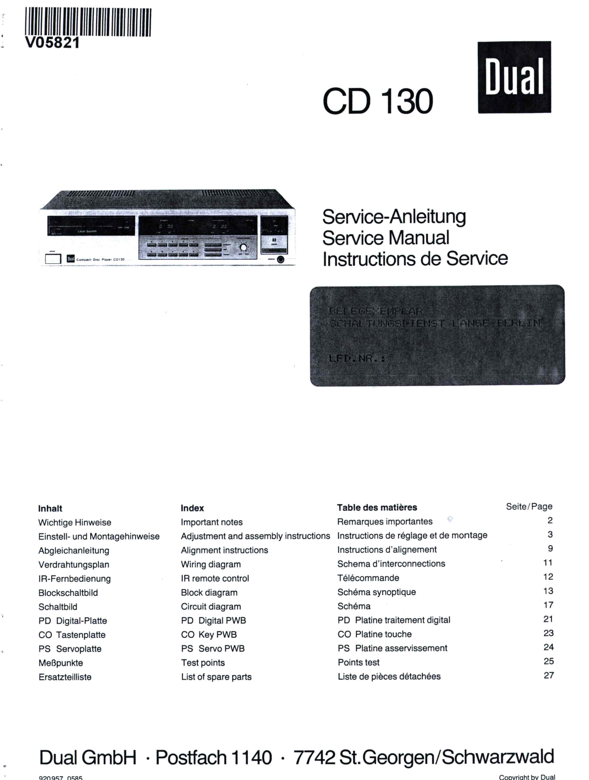 Dual CD-130 Service manual