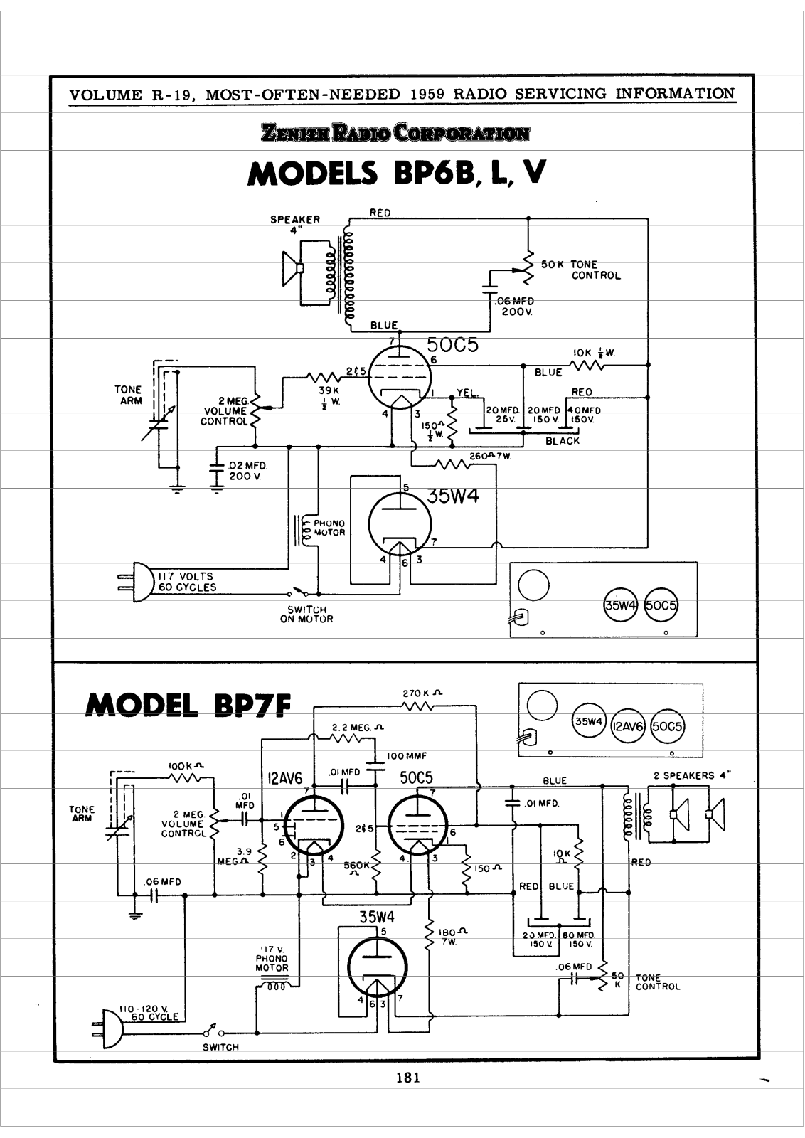 Zenith BP6B, BP6L, BP6V Schematic