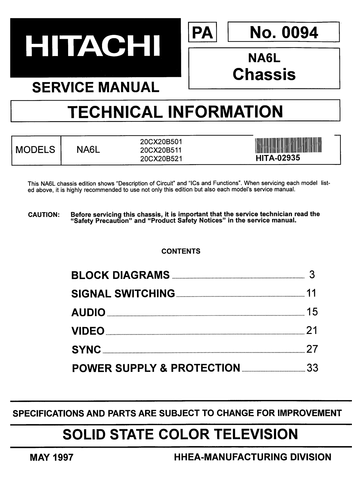 Hitachi NA6L Service Manual