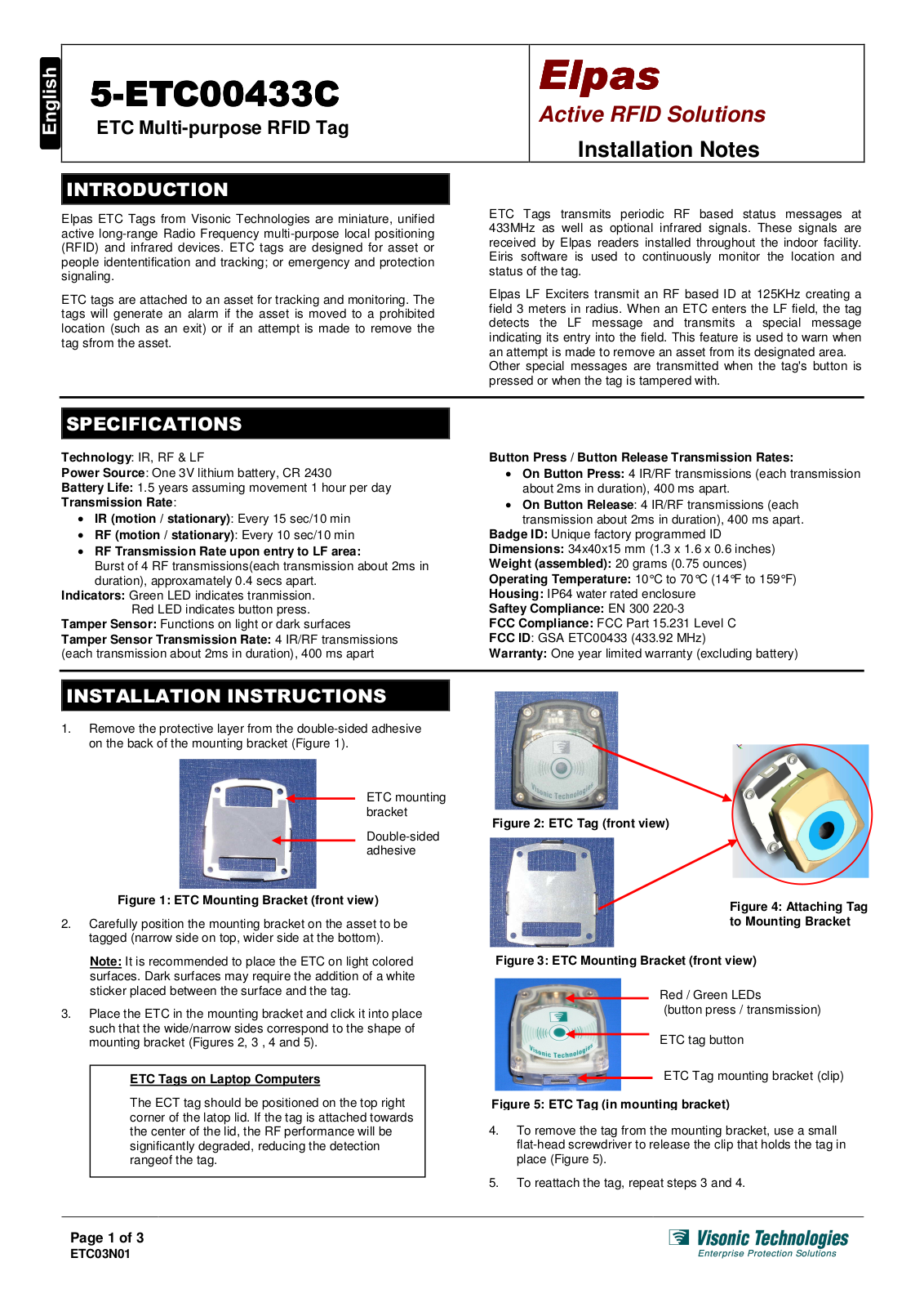 Visonic ETC00433 Users Manual