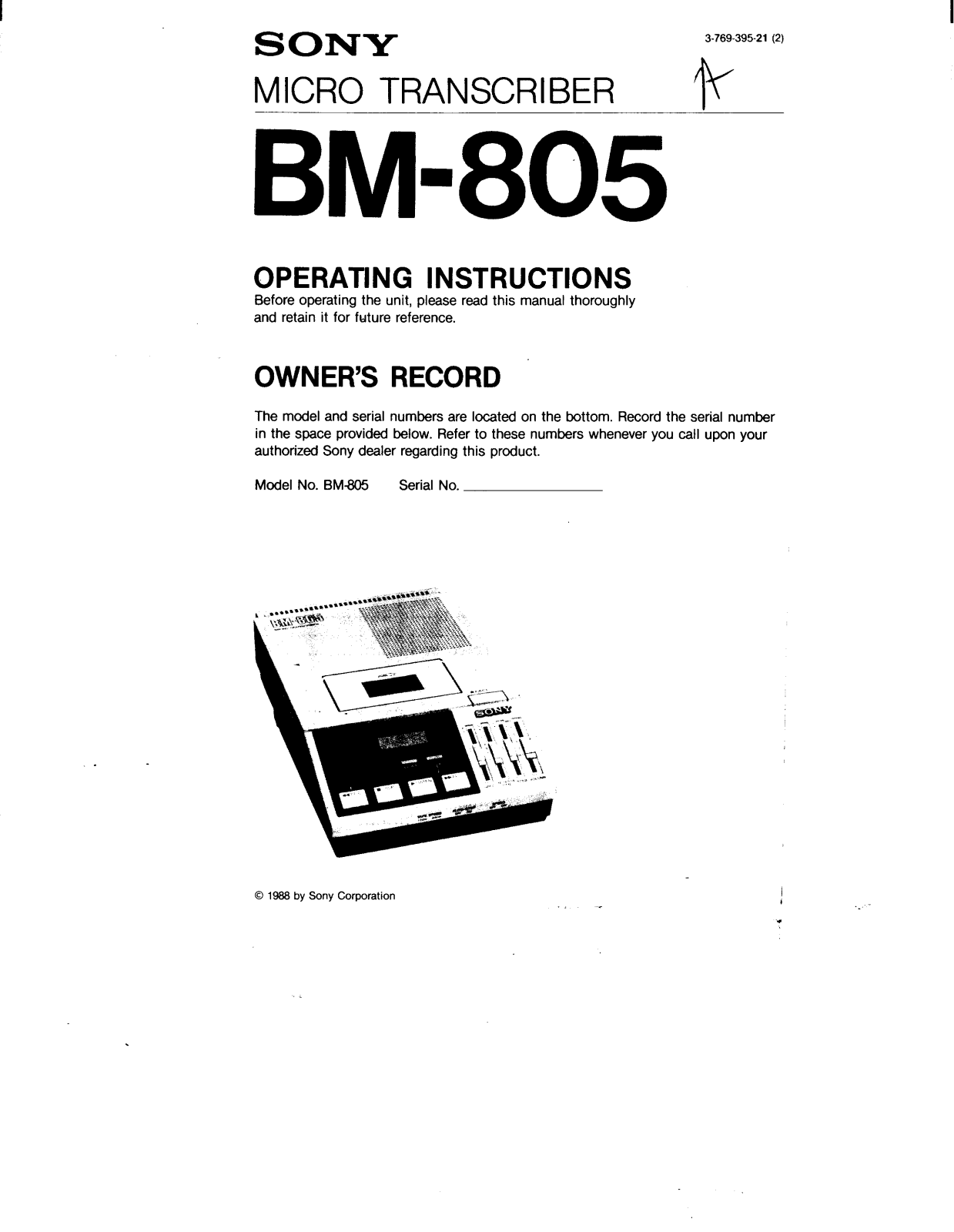 Sony BM-805 User Manual