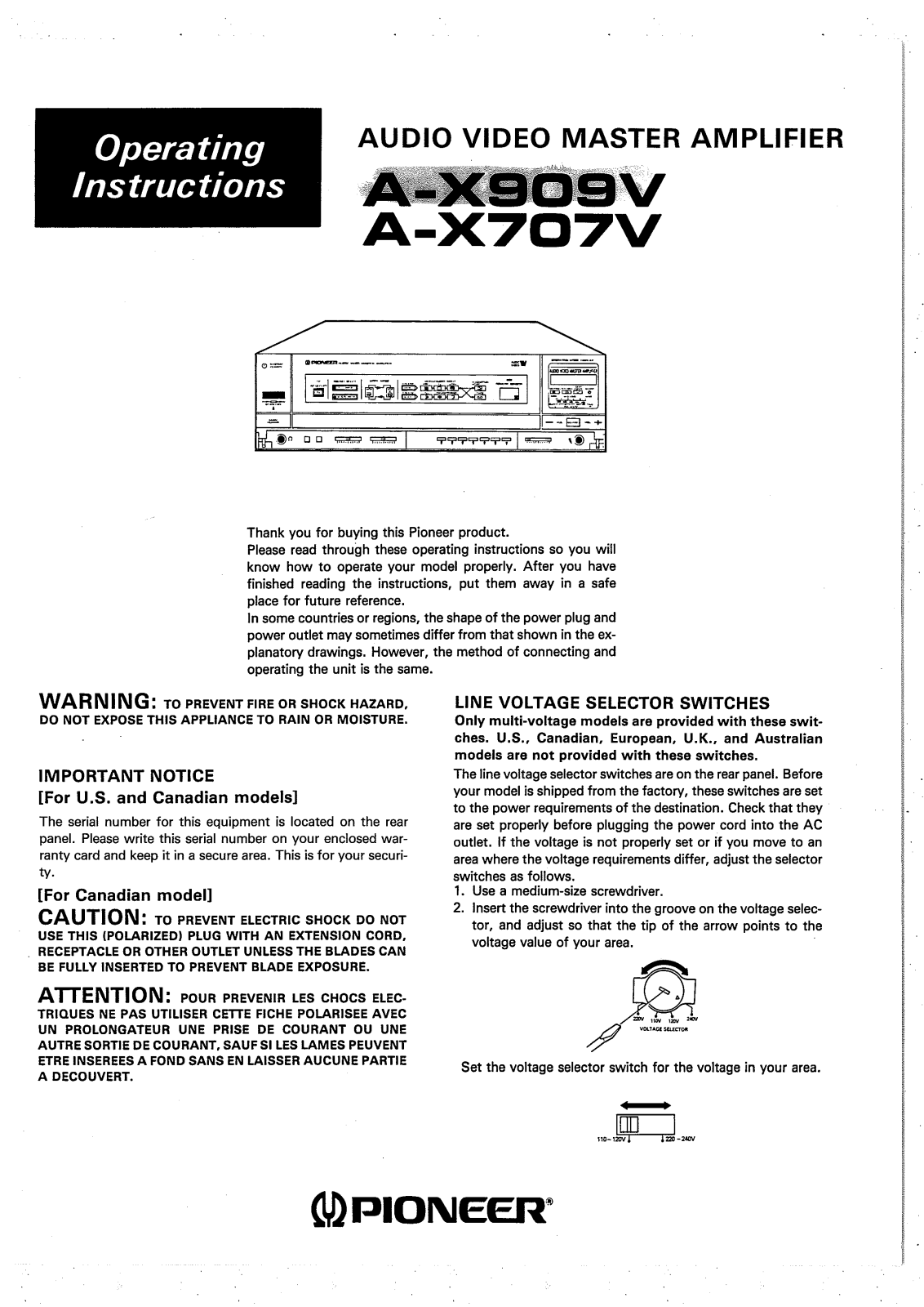 Pioneer A-X909V, A-X707V Manual