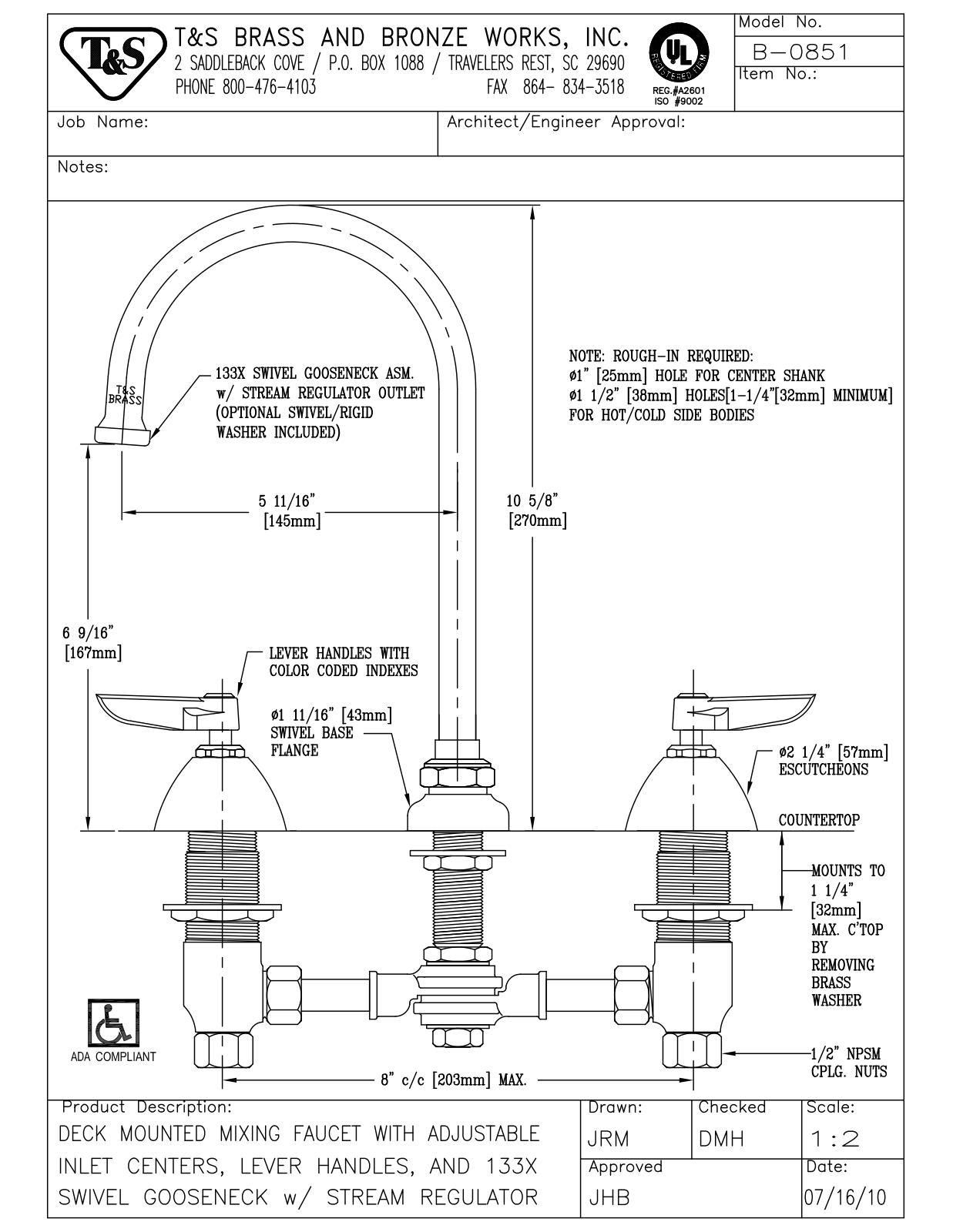 T&S Brass B-0851 User Manual