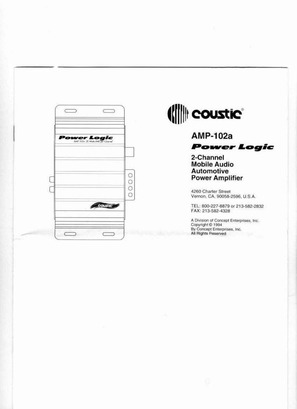 Coustic AMP-102a Instruction Manual