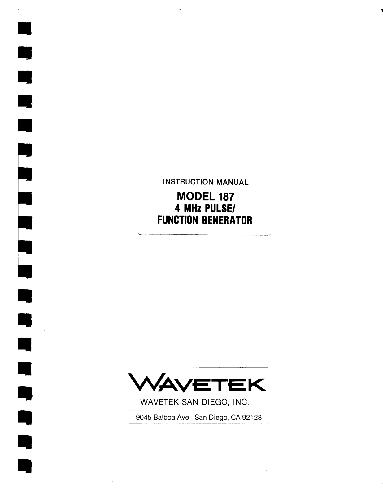 Wavetek 187 Service manual