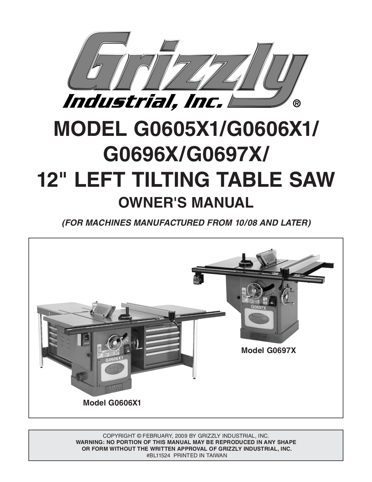 Grizzly G0606X1, G0605X1, G0696X, G0697X User Manual