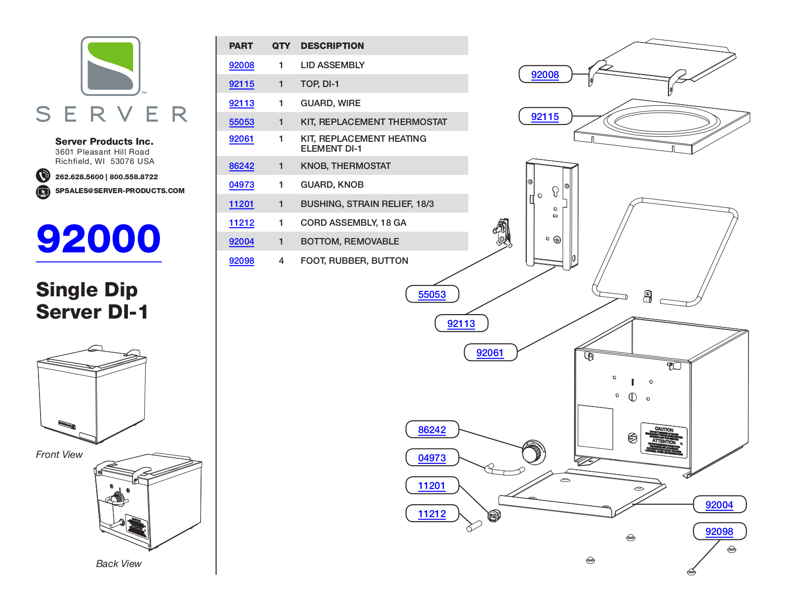 Server 92000 PARTS LIST