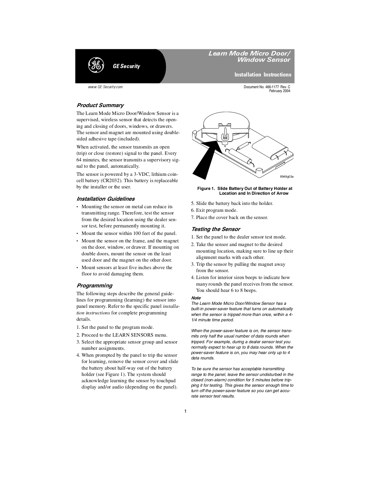 GE Security 60-688-95 Installation Guide