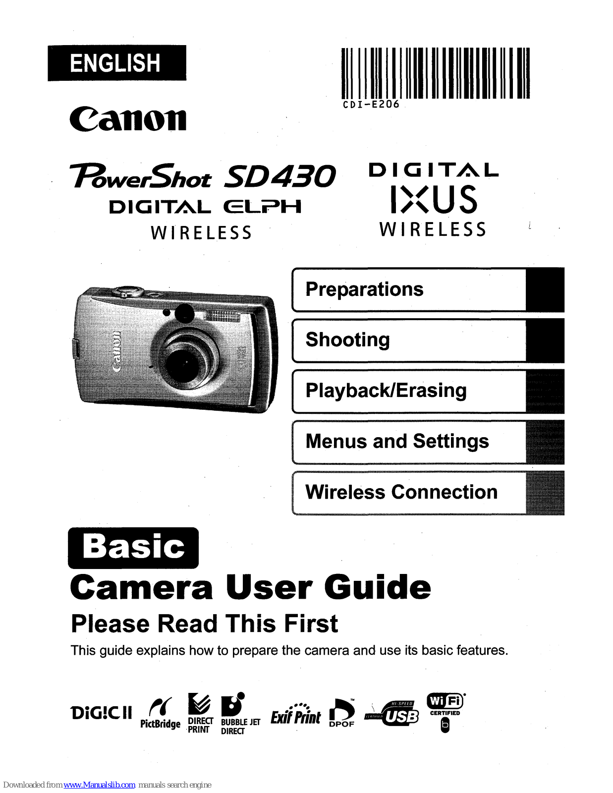 Canon PoverShot SD430, DICiITAL IXUS WIRELESS, DICiITAL ELPH WIRELESS User Manual