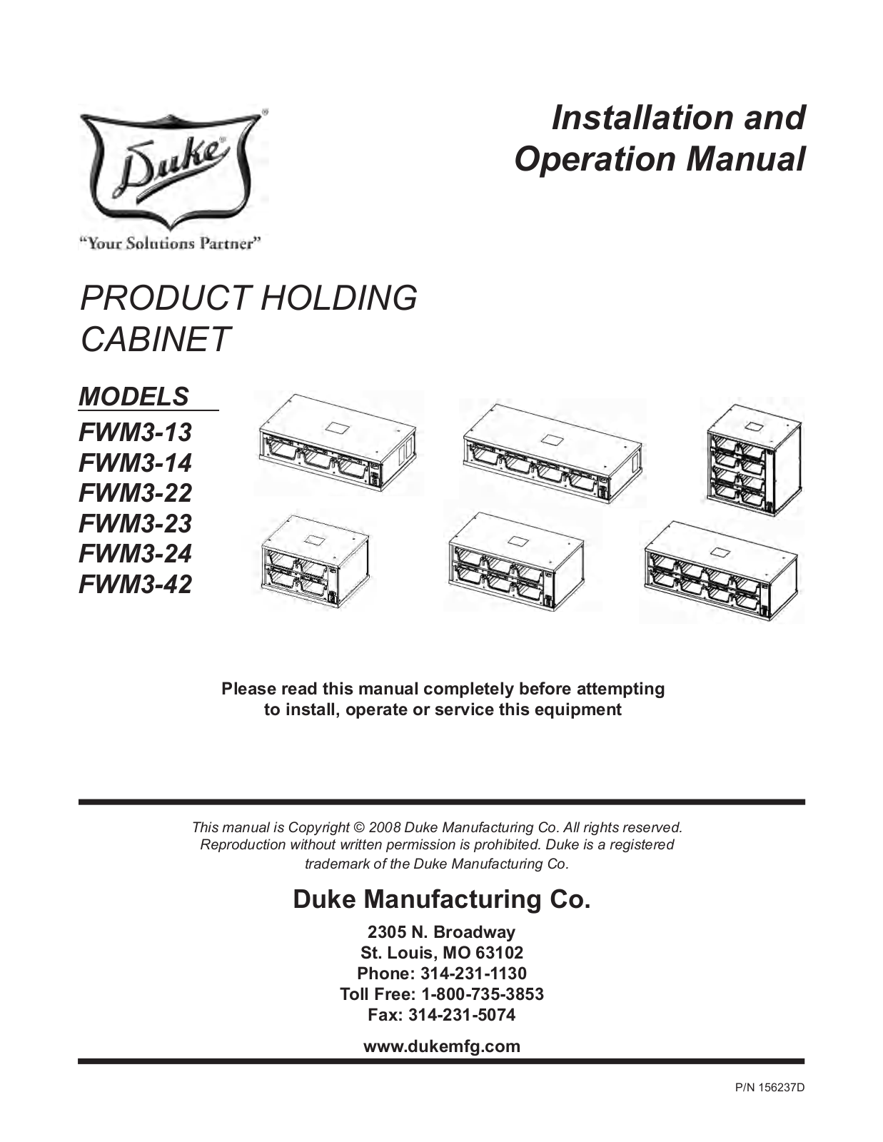 Duke FWM3-14 Installation Manual