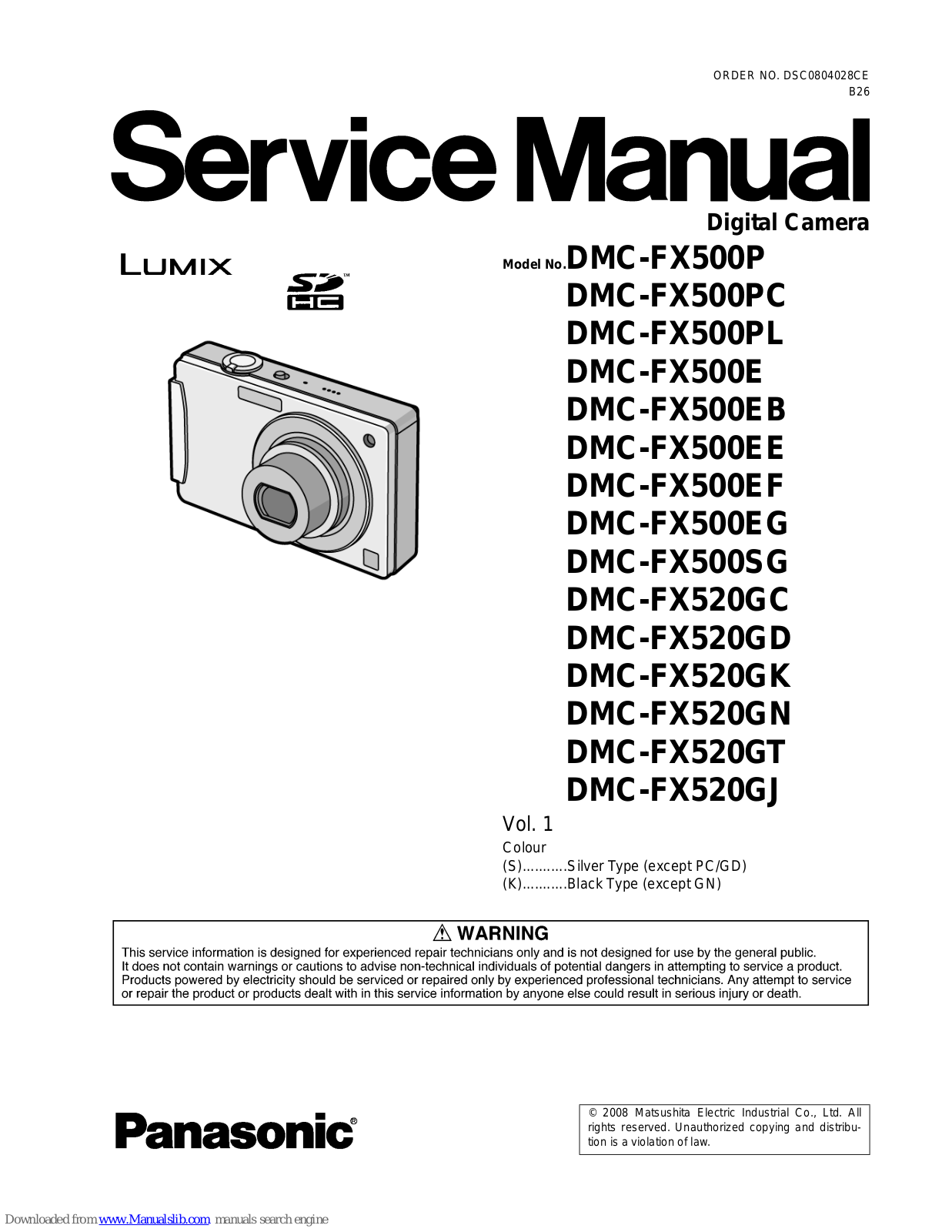 Panasonic DMC-FX500PC, DMC-FX500EB, DMC-FX500PL, DMC-FX500E, DMC-FX500EE Service Manual