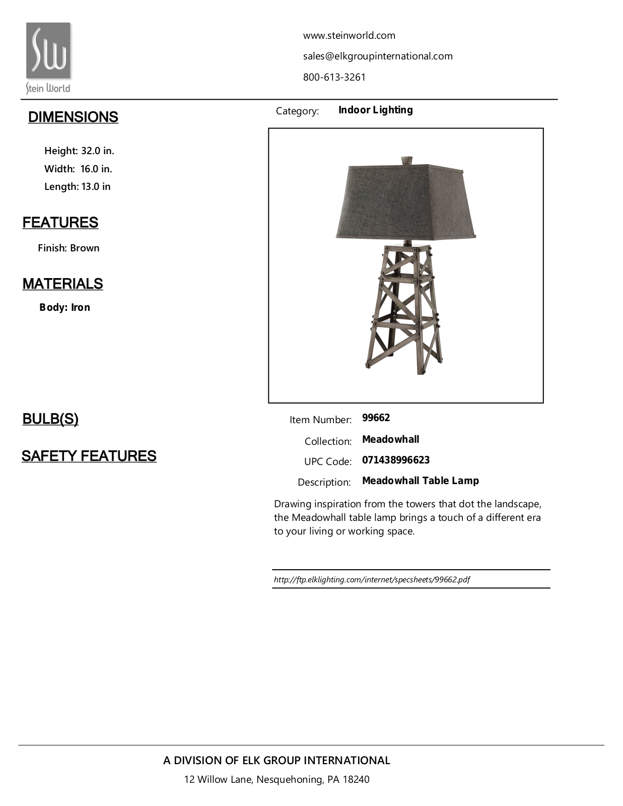 Stein World 99662 Specifications - ManualMachine.com