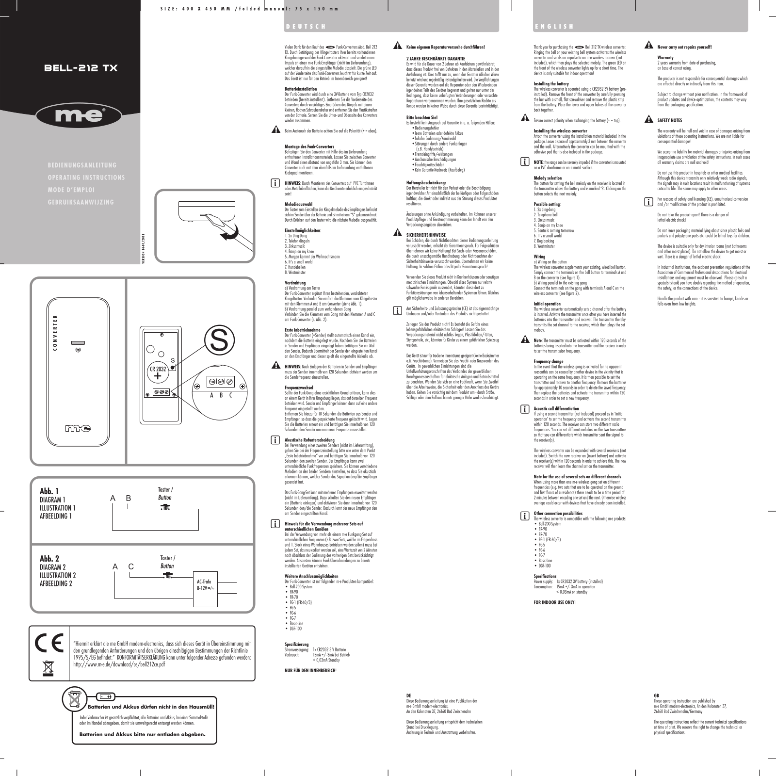 m-e modern-electronics Bell-212 TX Operating Instructions