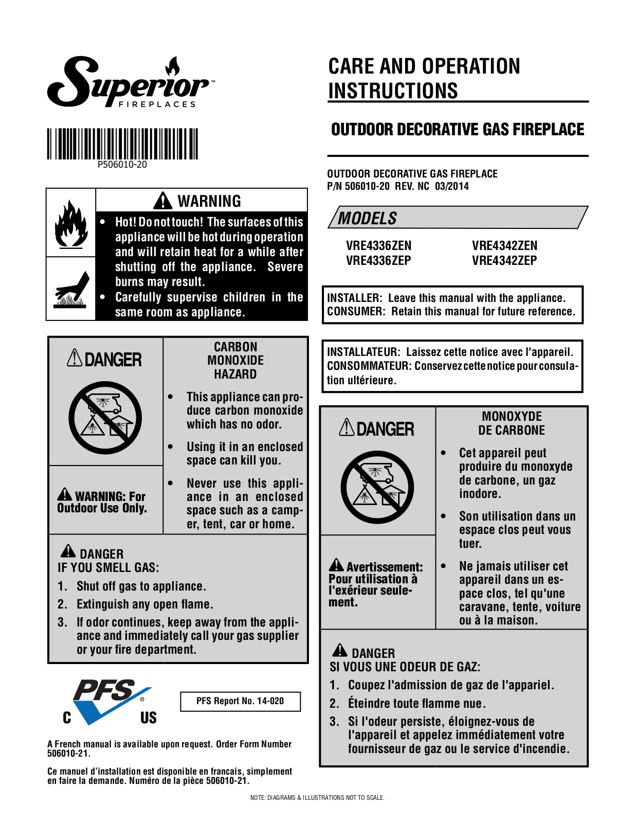 Superior VRE4336ZEN, VRE4336ZEP, VRE4342ZEP, VRE4342ZEN Care And Operation Instructions Manual