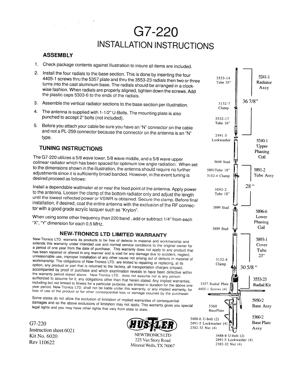 Hustler Antenna G7-220 Instructions manual - ManualMachine.com