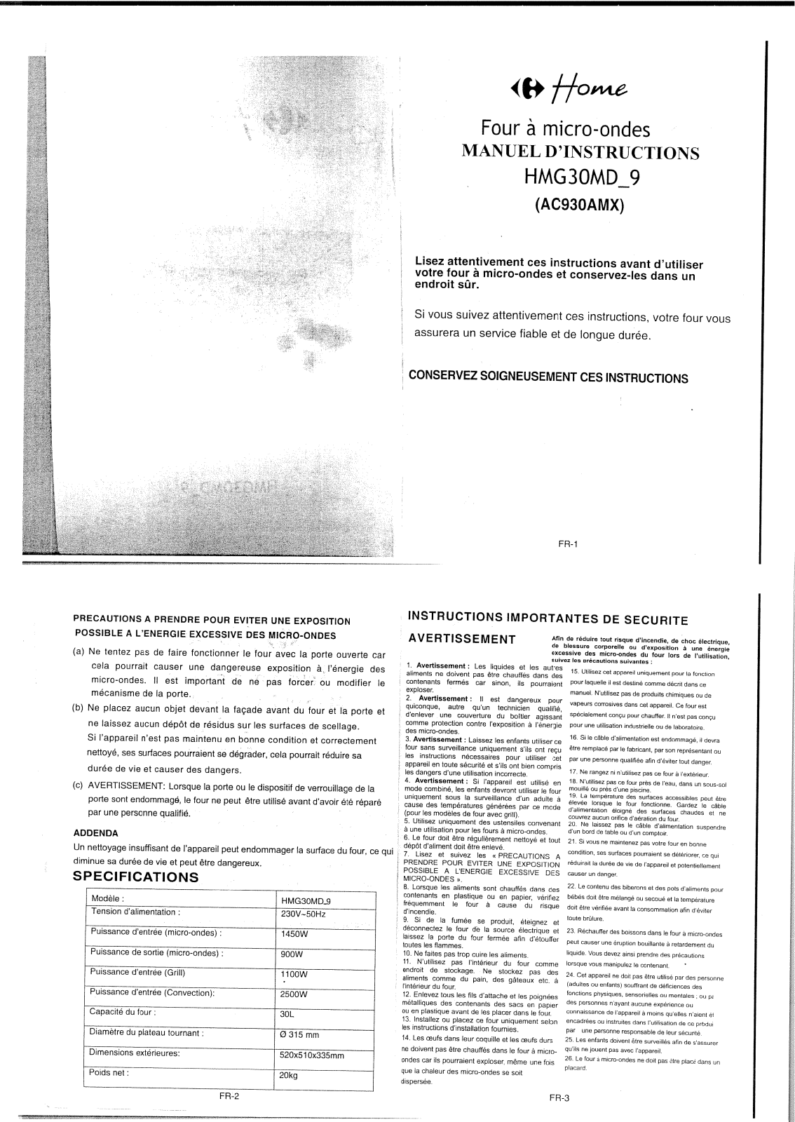 CARREFOUR HMG 30 MD-9 User Manual