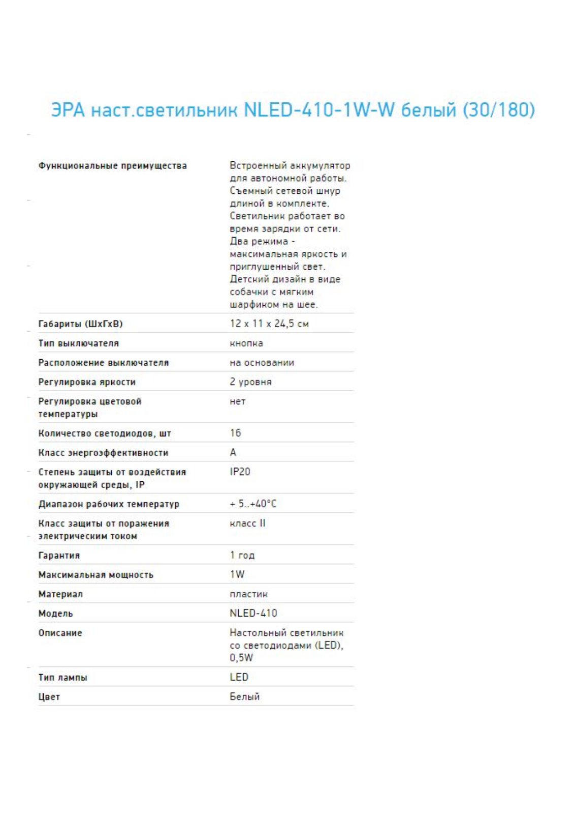 ERA NLED-410-1W-W User Manual