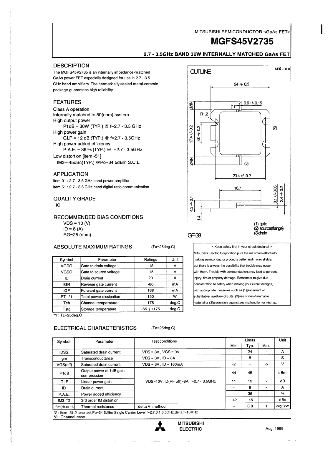 Mitsubishi MGFS45V2735 Datasheet