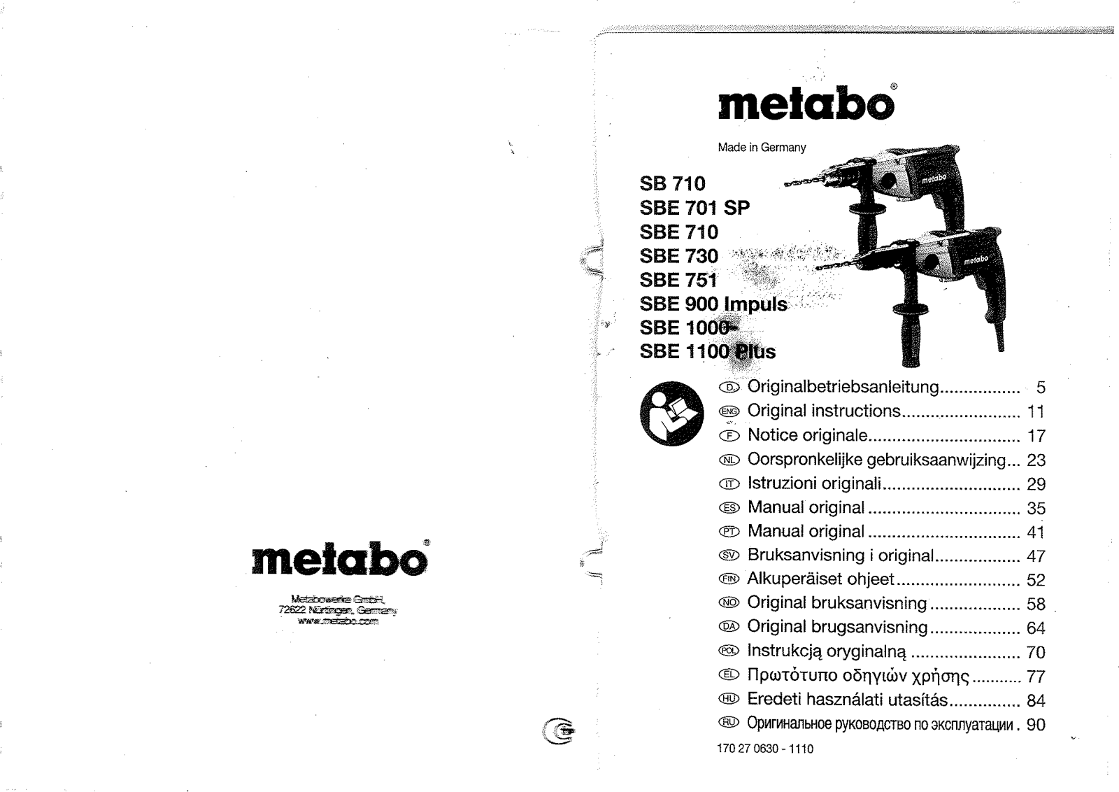 Metabo SB 710, SBE 701 SP, SBE 710, SBE 730, SBE 751 User guide