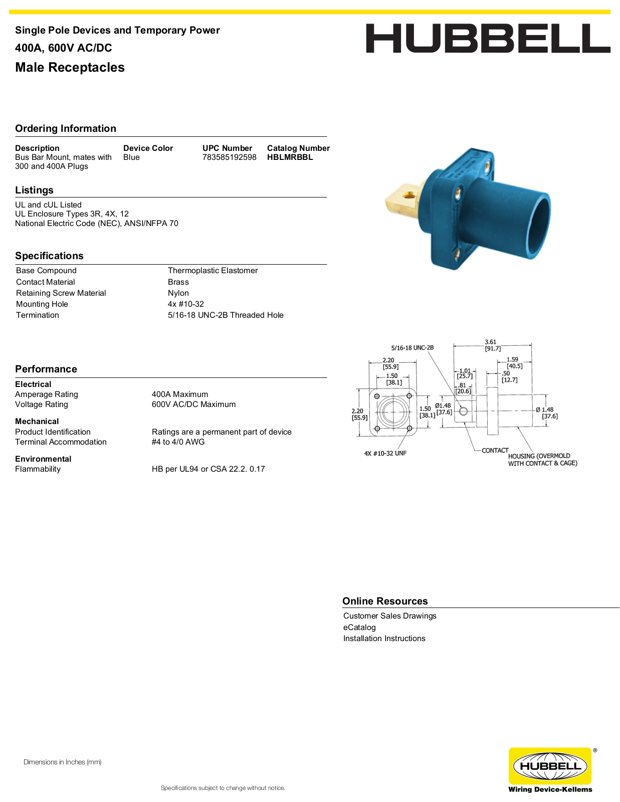Hubbell HBLMRBBL Specifications - ManualMachine.com