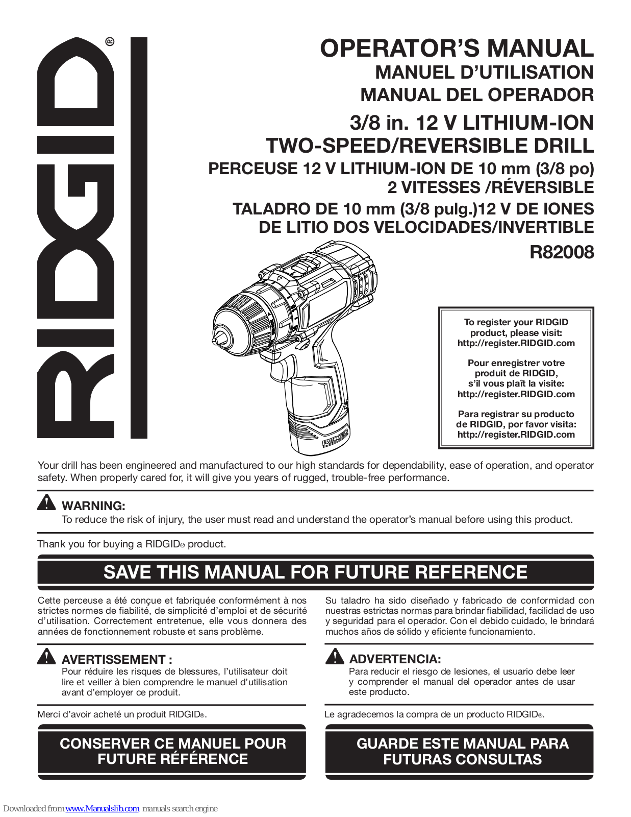 RIDGID R82008 Operator's Manual