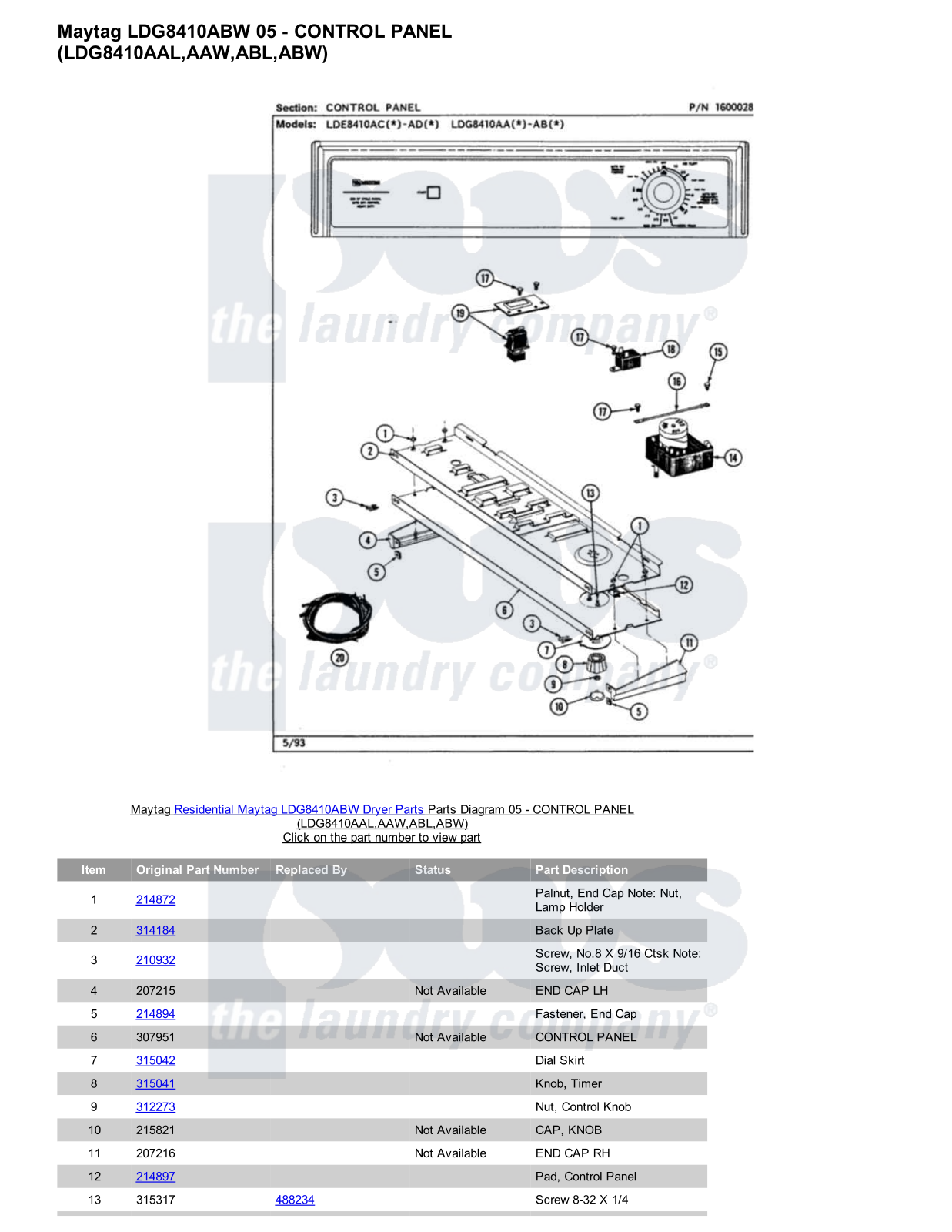 Maytag LDG8410ABW Parts Diagram