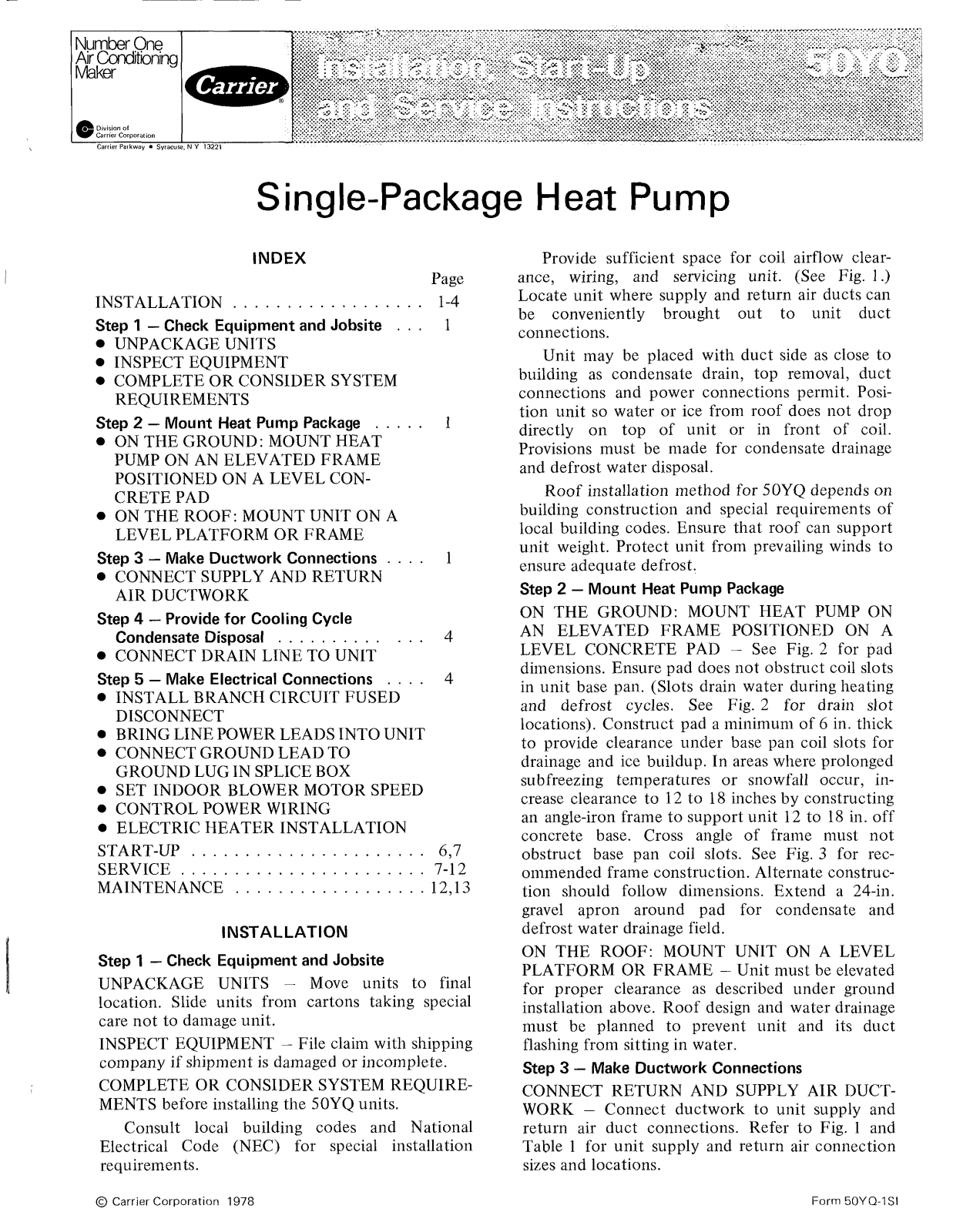 Carrier 50YQ User Manual