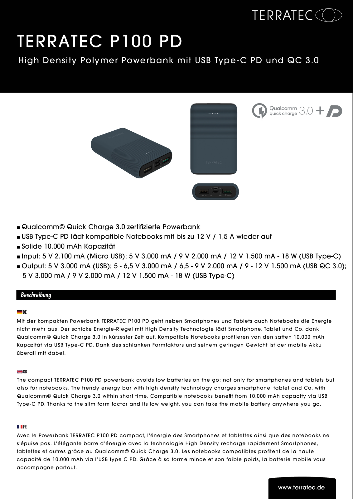 TerraTec Powerbank P100 PD User Manual